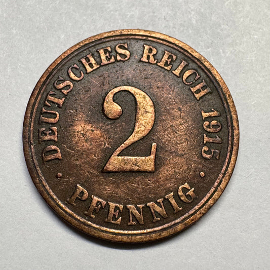 1915 Germany 2 Pfennig - Beautiful Coin - #A-096
