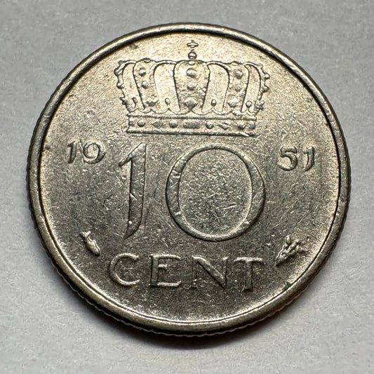 1951 Netherlands 10 Cents - Beautiful Coin - #A-071