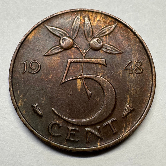 1948 Netherlands 5 Cents - Beautiful Coin - #A-094
