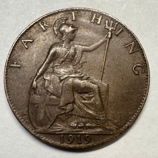 1919 UK 1 Farthing - Beautiful Coin - #A-073