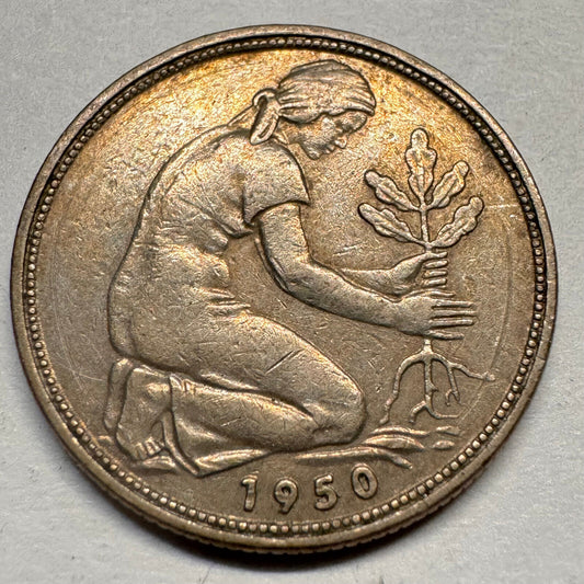 1950 Germany 50 Pfennig - J - Beautiful Coin - #A-063