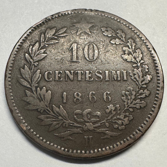 1866 Italy 10 Centesimi - Beautiful Coin - #A-073
