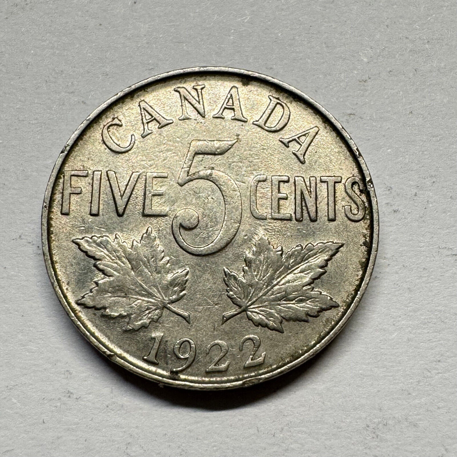1922 Canada 5 Cents- Beautiful Coin - #A-003