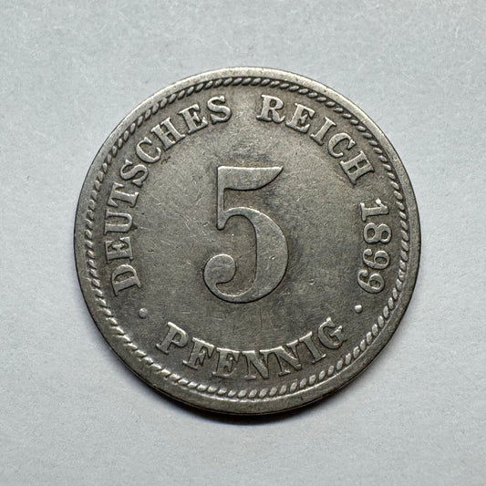 1899 Germany 5 Pfennig - Beautiful Coin - #B-010
