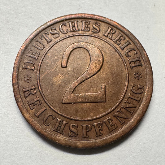 1925 Germany 2 Reichspfennig - Beautiful Coin - #A-091