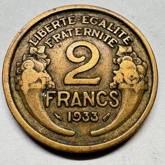 1933 France 2 Francs - Beautiful Coin - #A-038
