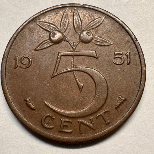 1951 Netherlands 5 Cent - Beautiful Coin - #A-041