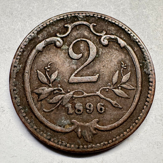 1896 Austria 2 Heller - Beautiful Coin - #A-057