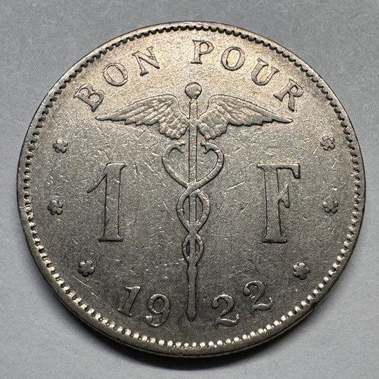 1922 Belgium 1 Franc - Beautiful Coin - #A-042