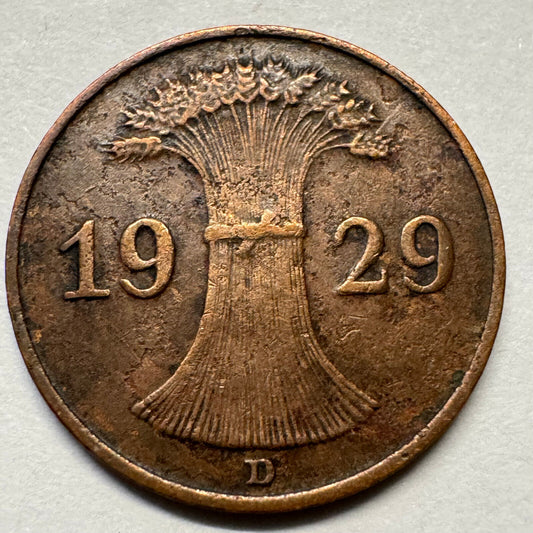 1929 Germany 1 Reichspfennig - Beautiful Coin - #A-084