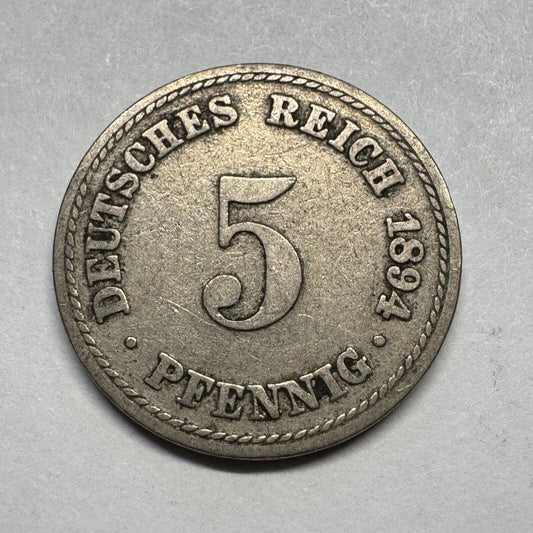 1894 Germany 5 Pfennig - Beautiful Coin - #A-097