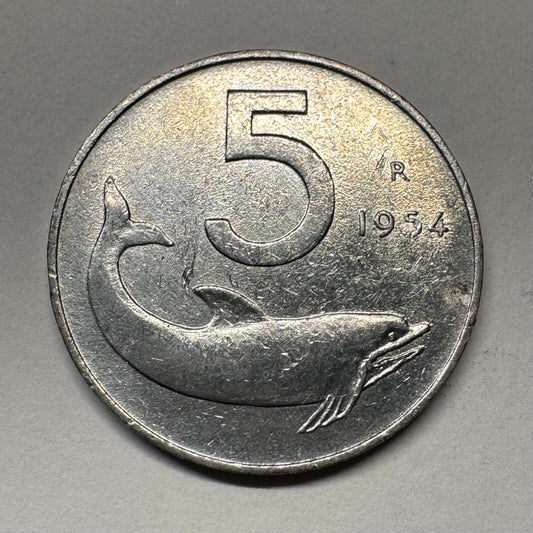 1954 Italy 5 Lire - Beautiful Coin - #B-054
