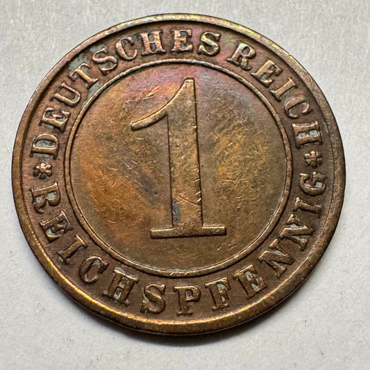 1924 Germany 1 Reichspfennig - Beautiful Coin - #A-083