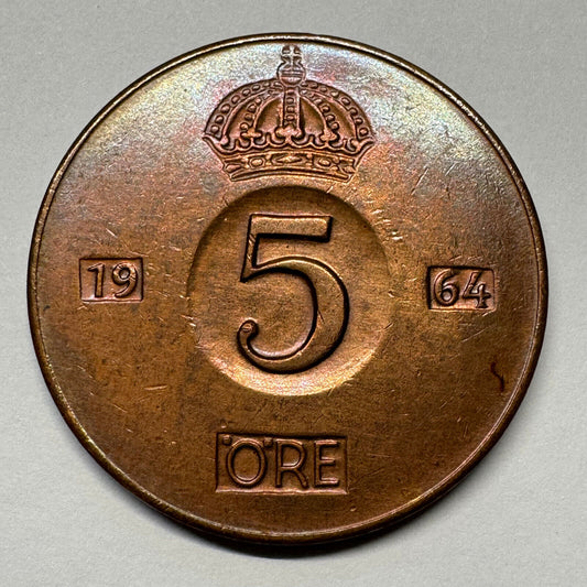 1964 Sweden 5 Ore - Beautiful Coin - #B-054