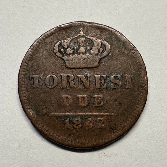 1842 Italian States Naples 2 Tornesi - Beautiful Coin - #B-039