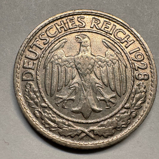 1928 Germany 50 Reichspfennig - D - Beautiful Coin - #A-024