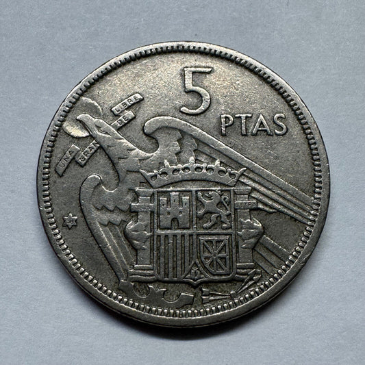 1958 Spain 5 Pesetas - Beautiful Coin - #B-033