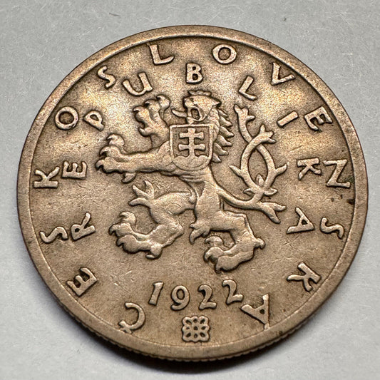 1922 Czechoslovakia 50 Haleru - Beautiful Coin - #A-057