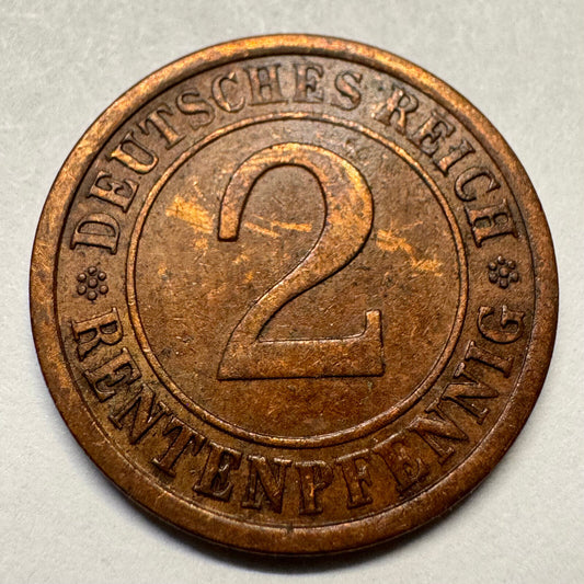 1924 Germany 2 Rentenpfennig - Beautiful Coin - #A-089