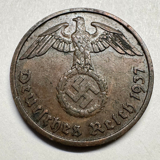 1937 Germany 2 Reichspfennig - Beautiful Coin - #A-083