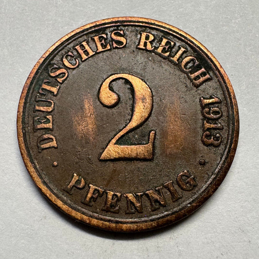 1913 Germany 2 Pfennig - Beautiful Coin - #A-087