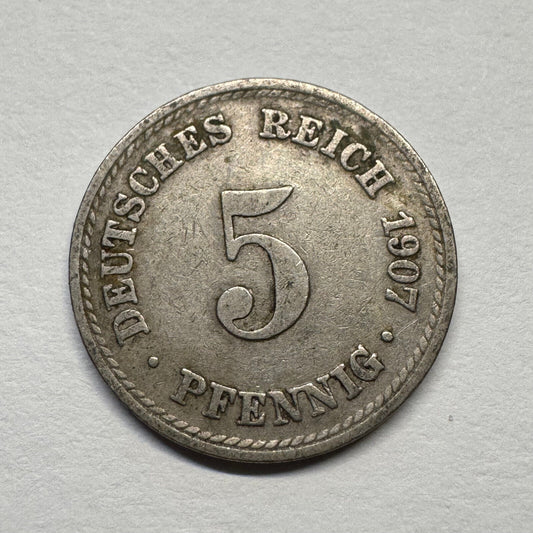 1907 Germany 5 Pfennig - Beautiful Coin - #B-056