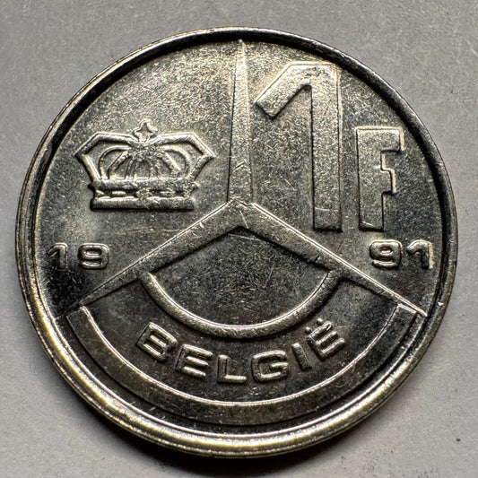 1991 Belgium 1 Franc - Beautiful Coin - #A-078