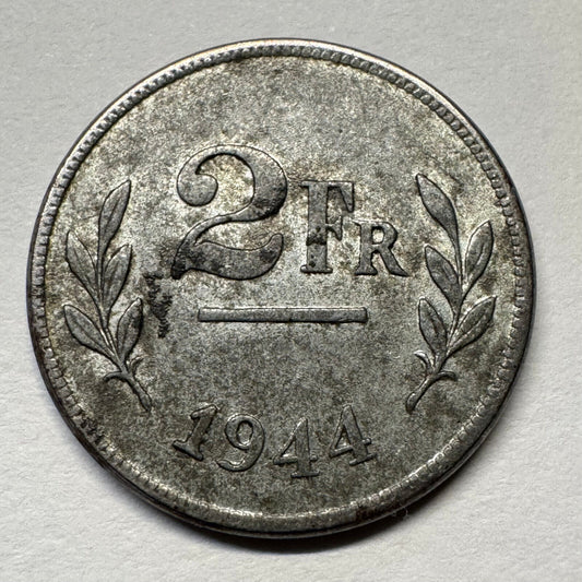 1944 Belgium 2 Francs - Beautiful Coin - #B-048