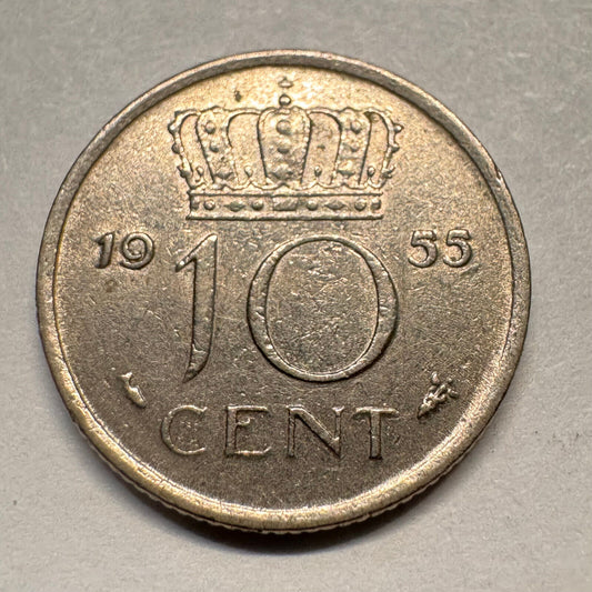1955 Netherlands 10 Cent - Beautiful Coin - #A-064