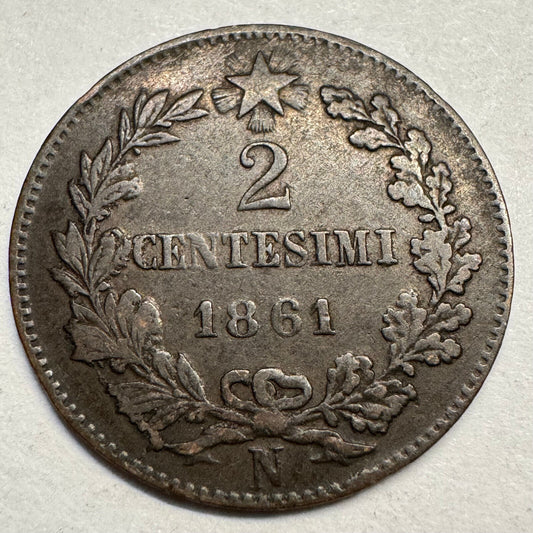 1861 Italy 2 Centesimi - Beautiful Coin - #A-076