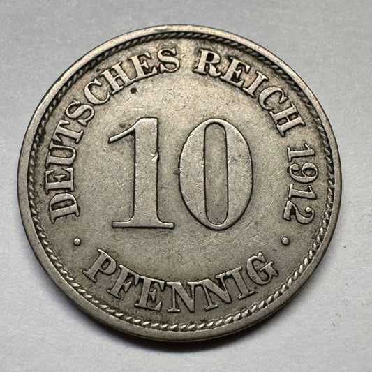 1912 Germany 10 Pfennig - Beautiful Coin - #A-093