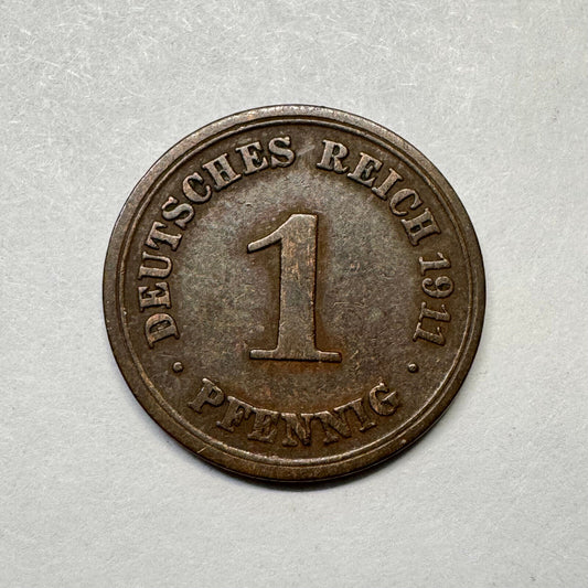 1911 Germany 1 Pfennig - Beautiful Coin - #B-009