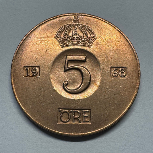 1968 Sweden 5 Ore - Beautiful Coin - #B-040