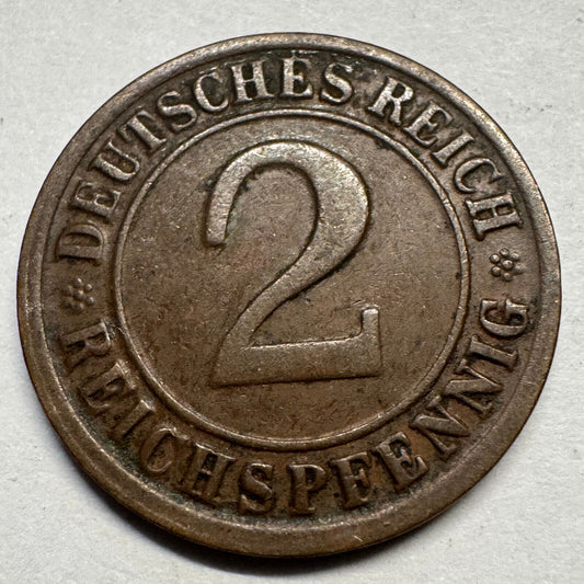 1924 Germany 2 Reichspfennig - Beautiful Coin - #A-087