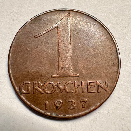 1937 Austria 1 Groschen - Beautiful Coin - #A-045