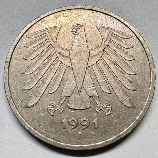 1991 Germany 5 Marks - J - Beautiful Coin - #A-038