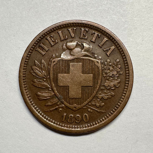 1890 Switzerland 2 Rappen - Beautiful Coin - #B-019
