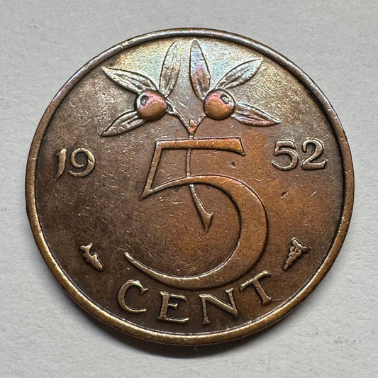1952 Netherlands 5 Cents - Beautiful Coin - #B-058