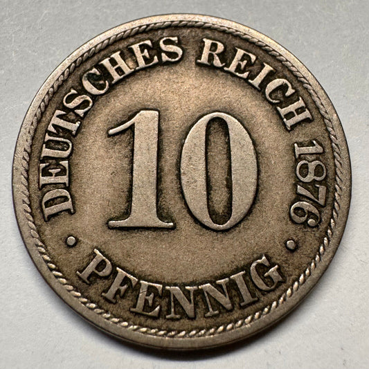 1876 Germany 10 Pfennig - B - Beautiful Coin - #A-054