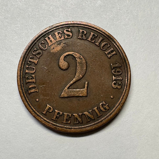 1913 Germany 2 Pfennig - Beautiful Coin - #B-032