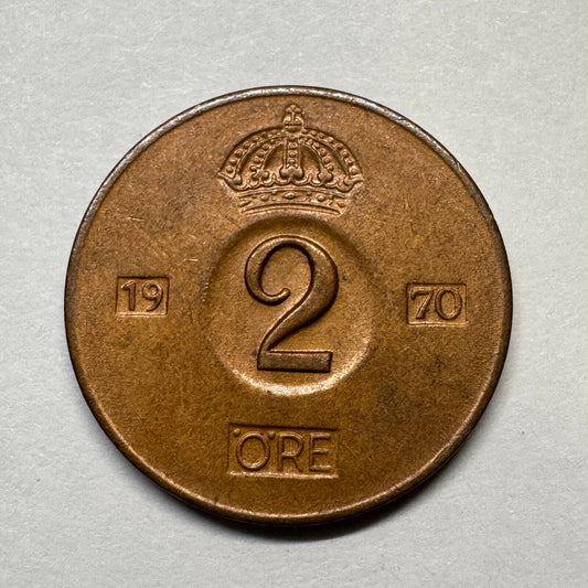 1970 Sweden 2 Ore - Beautiful Coin - #B-028