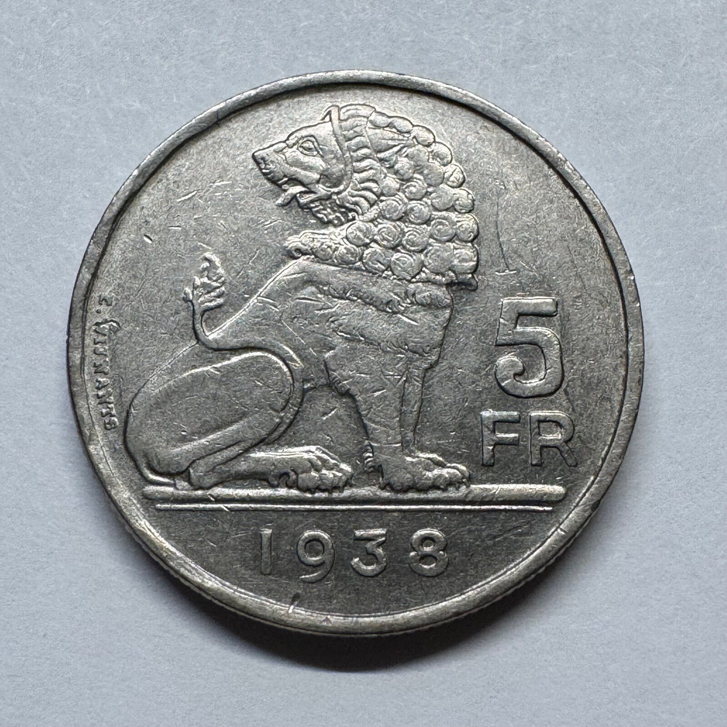 1938 Belgium 5 Francs - Beautiful Coin - #B-017