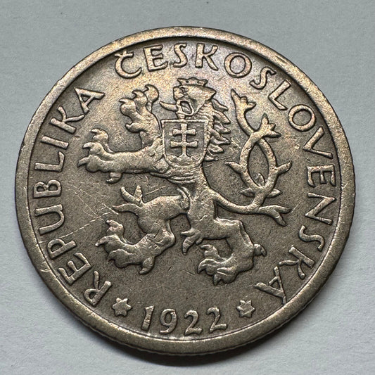 1922 Czechoslovakia 1 Koruna - Beautiful Coin - #B-058