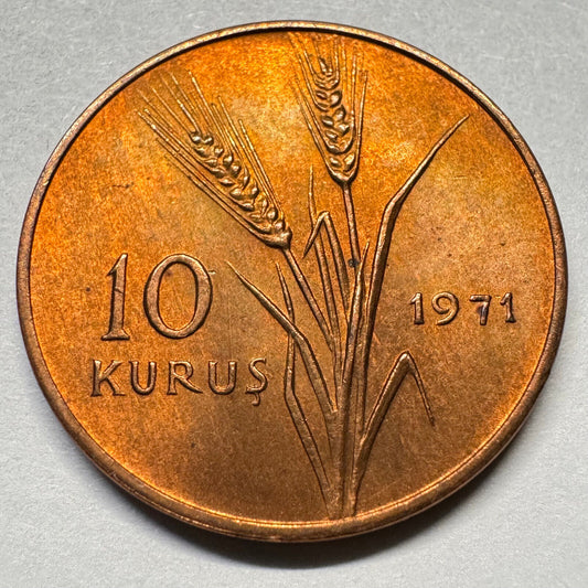1971 Turkey 10 Kurus - Beautiful Coin - #A-017