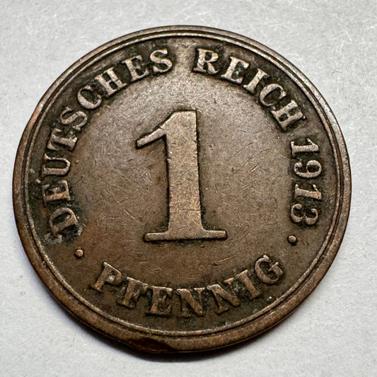 1913 Germany 1 Pfennig - Beautiful Coin - #A-085