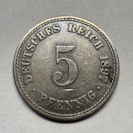 1897 Germany 5 Pfennig - Beautiful Coin - #A-094
