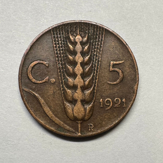 1921 Italy 5 Centesimi - Beautiful Coin - #B-001