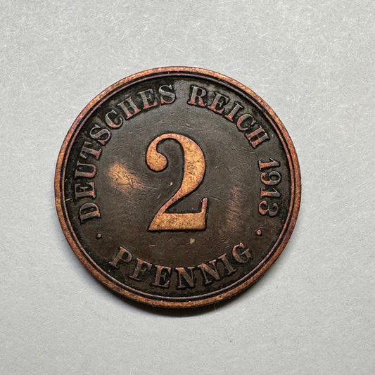 1913 Germany 2 Pfennig - Beautiful Coin - #A-100