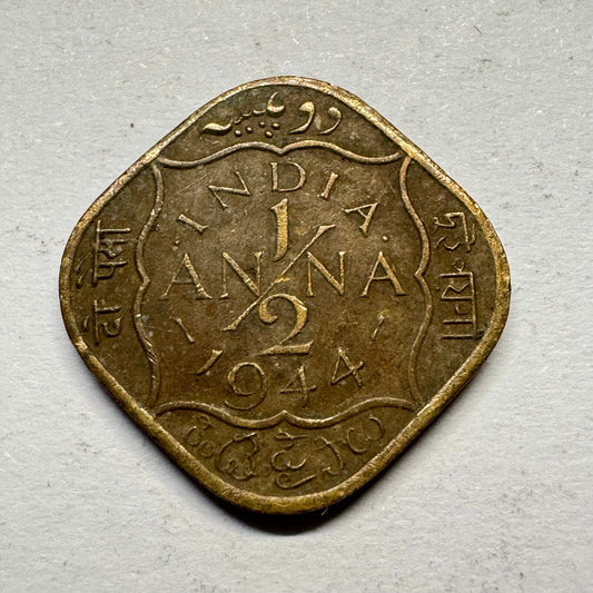 1944 India 1/2 Half Anna - Beautiful Coin - #A-003