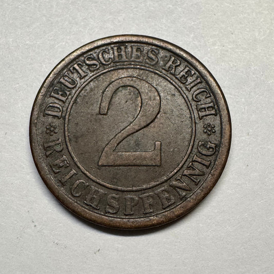 1924 Germany 2 Reichspfennig - Beautiful Coin - #A-100